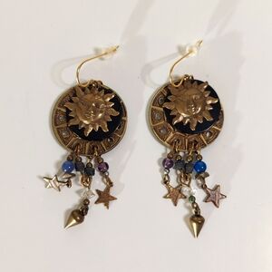 Celestial Sun Mixed Metals Bohemian Style Dangle Charm Earrings